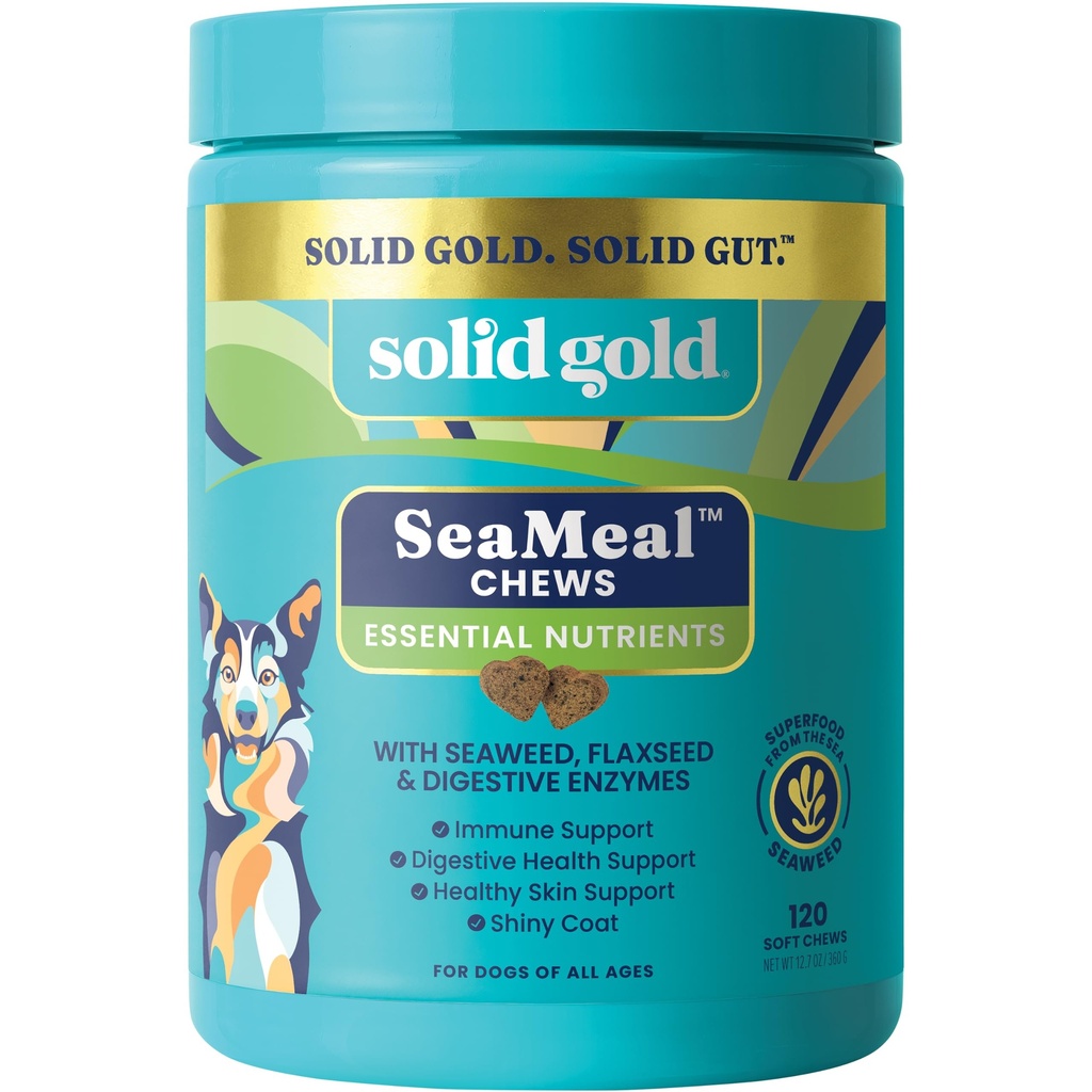 Solid Gold Cat & Dog Multivitamin Chews - Kelp, אומגה 3 ווויטמינים עבור שיניים, עיכול, Immune, Skin & Coat Health - Multi Dogs & Cats - Sea Kelp Based Soft Chew for All Ages - 120ctctct, Immune, Skin & Coat Health - Multi Dogs for Dogs & Cats - Sea Kelp Based Soft Chew for All Ages - 120ctctctct, 120