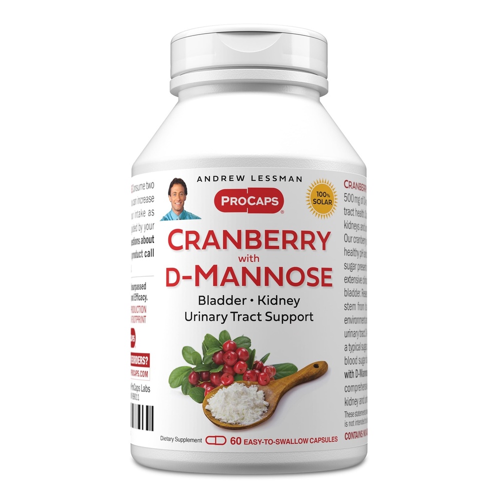 AndREW LESSMAN Cranberry עם D-Mannose - 60 קפסולות - תמיכה ב Bladder, Kidney ו- Urinary Tract Health. High Potency Standard Cranberry Concentrate ו-D-Mannose. Easy to Swallow קפסולות