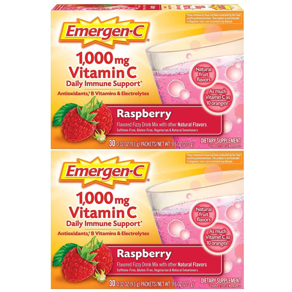 אבקת ויטמין C 1000 מ"ג, עם Antioxidants, B ויטמינים ואלקטרוליטים, ויטמין C תוספת לתמיכה Immune, Caffeine חינם לשתות Mix, Raspberry Flavor - 60 Count/2 חודש אספקה