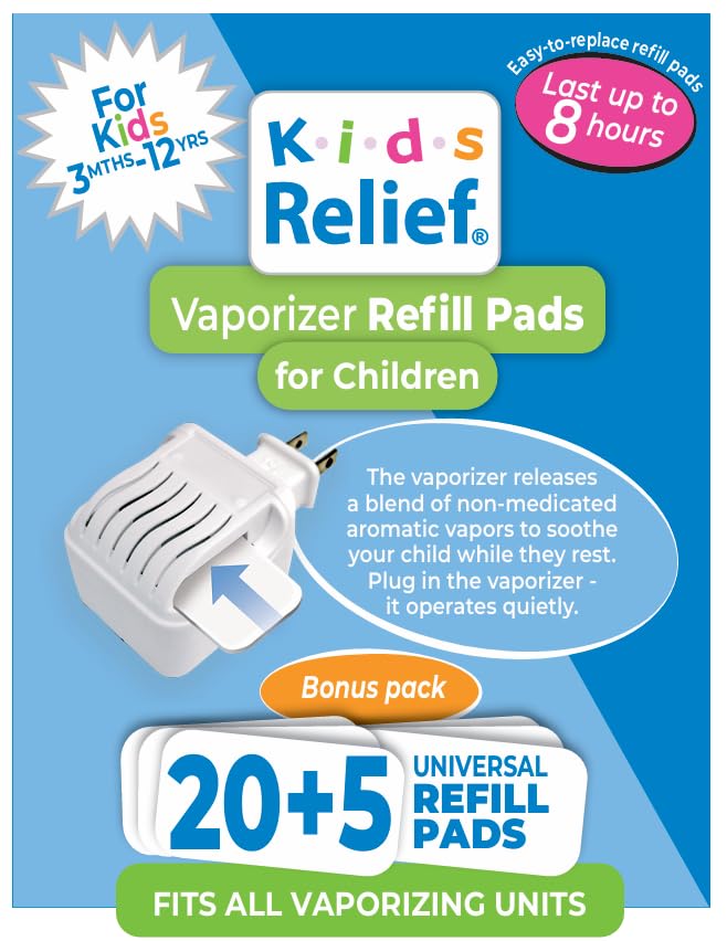 Kids Relief™ Universal Refill Scent Pads, Lavender, Menthol & Eucalyptus Vapor, Fits All WATERLESS Plug-in Vaporizers, Bonus Pack (20 + 5 Free)