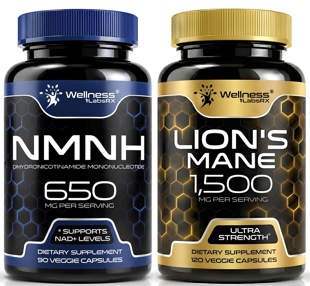 WELLNESS LABSRX NMNH and Lions Mane Capsules Bundle, 2 Piece Set