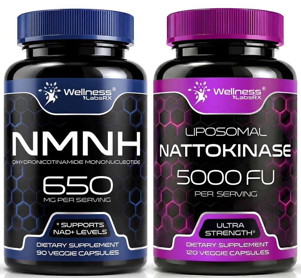 WELLNESS LABSRX NMNH and Nattokinase Capsules Bundle, 5000 FU, 2 Piece Set