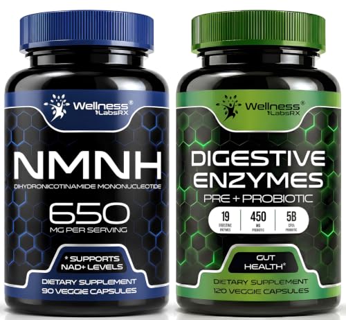 WELLNESS LABSRX NMNH and Digestive Enzymes Capsules Bundle, 2 Piece Set