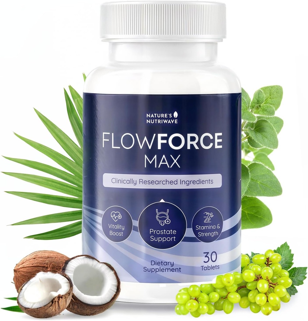 FlowForceMax Herbal Support Supplement - Natural Plant-based Formula with Saw Palmetto Extract; 30 טבליות Chewable, 1 חודש אספקה, המיוצר בארה"ב