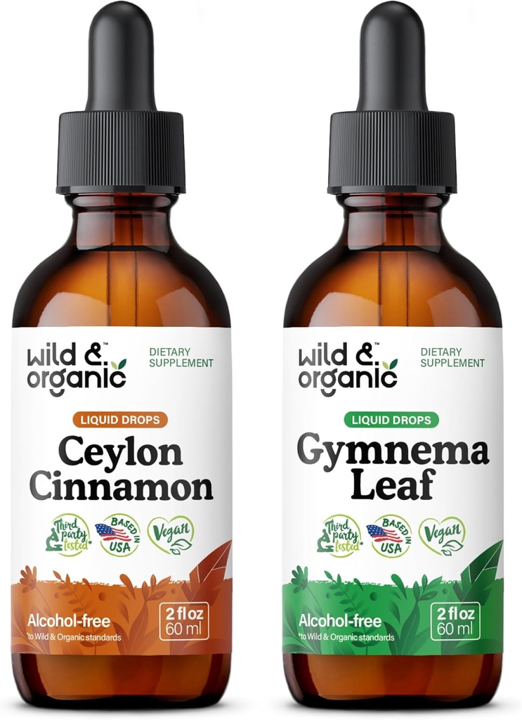 Wild & Organic Ceylon Cinnamon Tincture 2 fl oz & Gymnema Leaf Tincture 2