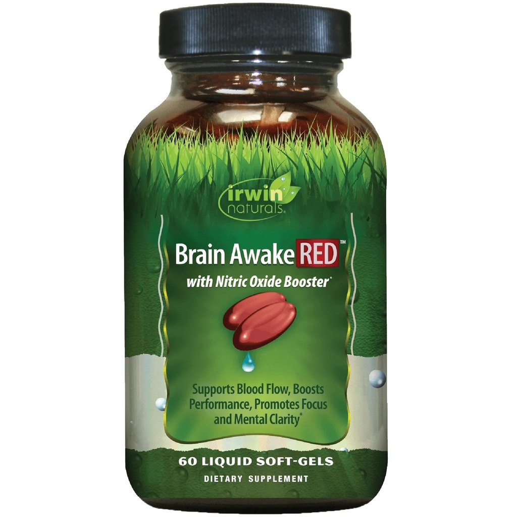 Irwin Naturals Brain Wake RED עם Nitric Oxide Booster - 60 נוזל Soft-Gel - תמיכה בריאות המוח ואופטימיזציה ביצועים - 20 שרתים מלאים