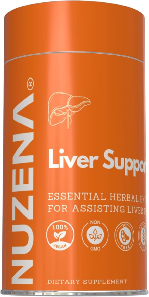 Nuzena Liver Support +, Milk Thistle Silybum Marianum, Turmeric, Dandelion Root & Artichoke עם ויטמינים חיוניים, Pack של 60 קפסולות תמיכה בריאות Liver, המיוצר בארה"ב