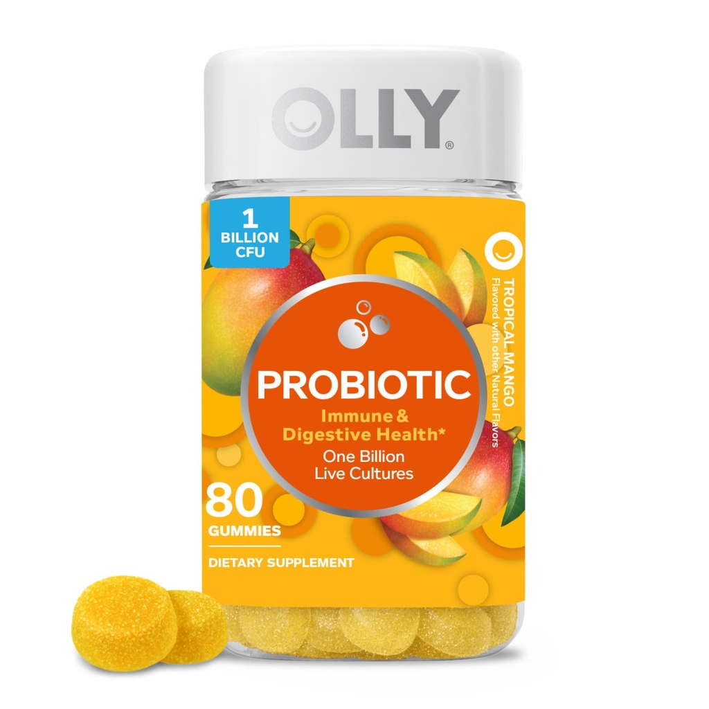 OLLY Probiotic Gummy, Immune System and Digestive Support, 1 מיליארד CFUs, Chewable Probiotic Supplementored, 40 Day Supply