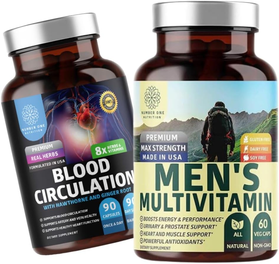 מספר אחת של תזונה N1N Premium Men's Daily Multivitamin [Vitamins A C E D, Magnesium, Zinc] ו- Blood Circulation תוסף [8 Powerful Herbs & ויטמינים], 2 Pack Bundle