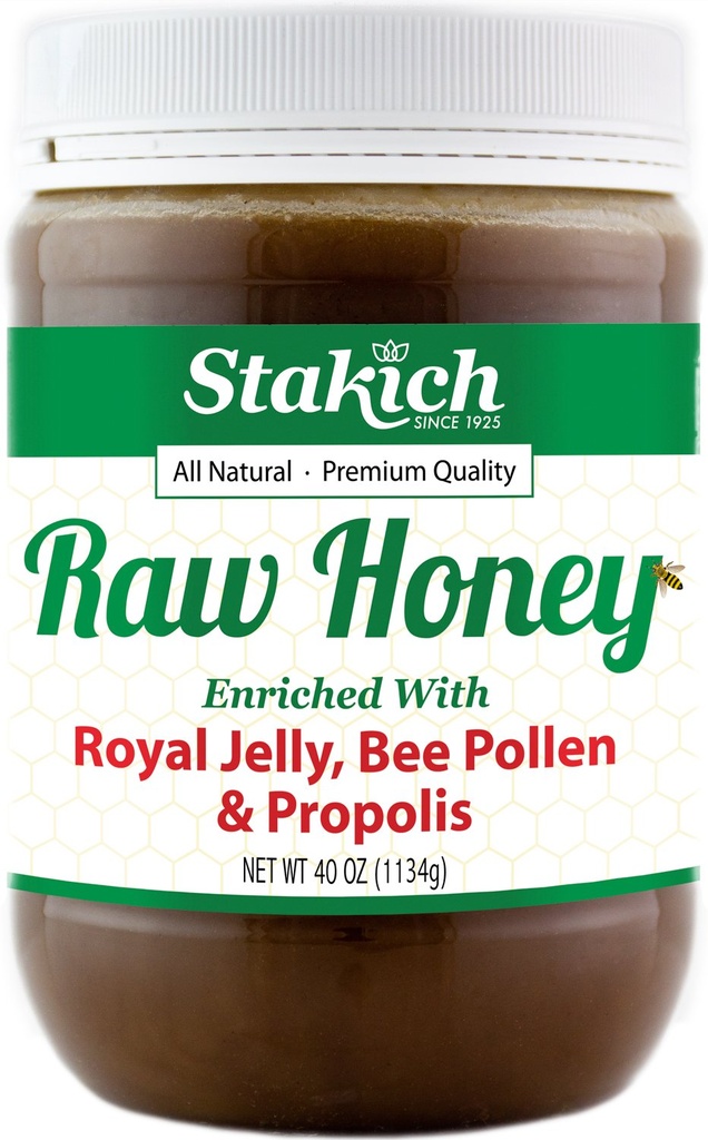 Stakich רויאל Jelly, Bee Pollen, Propolis Raw דבש - טהור, לא מעובד, לא מחומם - 40 Ounce