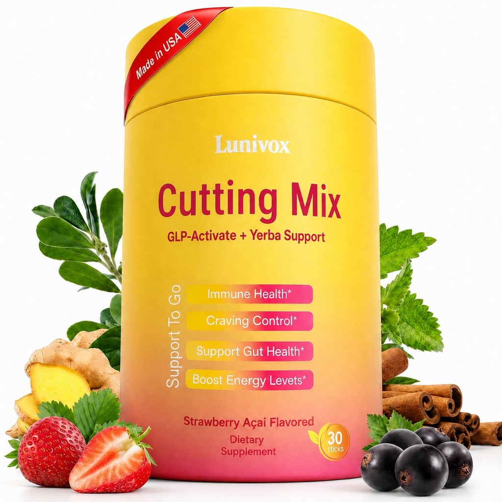 Cutting Drink Mix - GLP-1 Drink Mix | Dual-Action Prebiotic Formula for Gut Wellness Support & Healthy Energy Boost | Non-GMO, Gluten-Free & Vegan | Strawberry Açaí Flavor (30 Sticks)