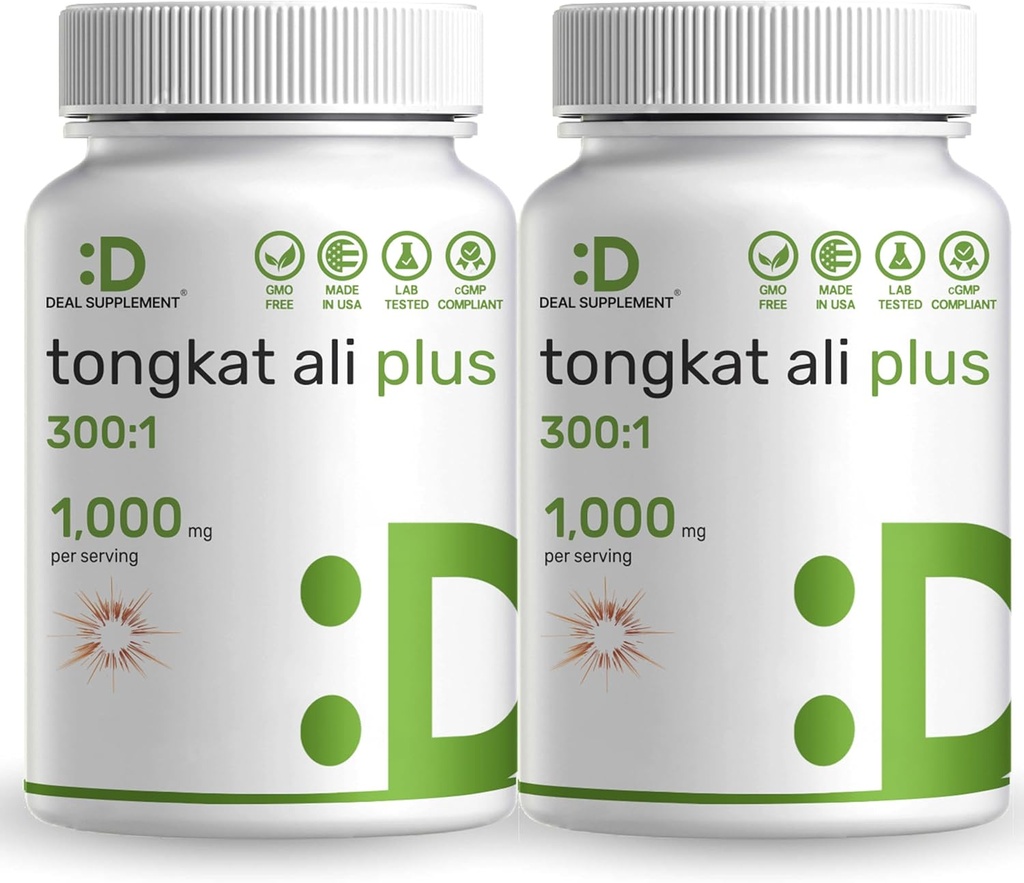 2 Pack Tongkat Ali לחלץ 300:1 עם Hory Goat Weed 1,100 מ"ג, 480 * קפסולות - אינדונזי Longjack Eurycoma Longifolia Root - תוספת חיזוק צמח עבור אנרגיה
