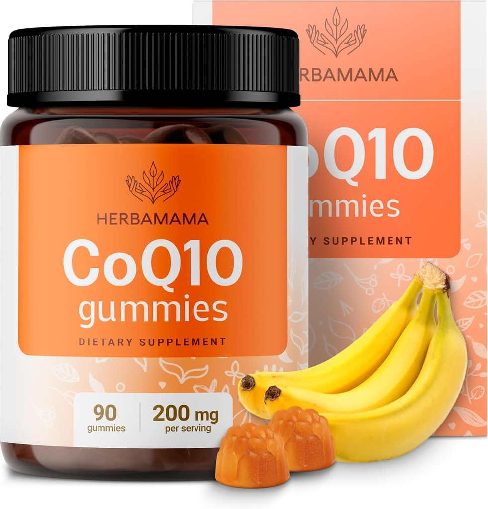 HerBAMAMA CoQ10 Gummies - 200 מ"ג Coenzyme Q10 עבור תמיכה אנטי-חמצן - טבעוני, Non-GMO Daily אנרגיה תמיכה תוסף - 90 Pectin-מבוסס בננה