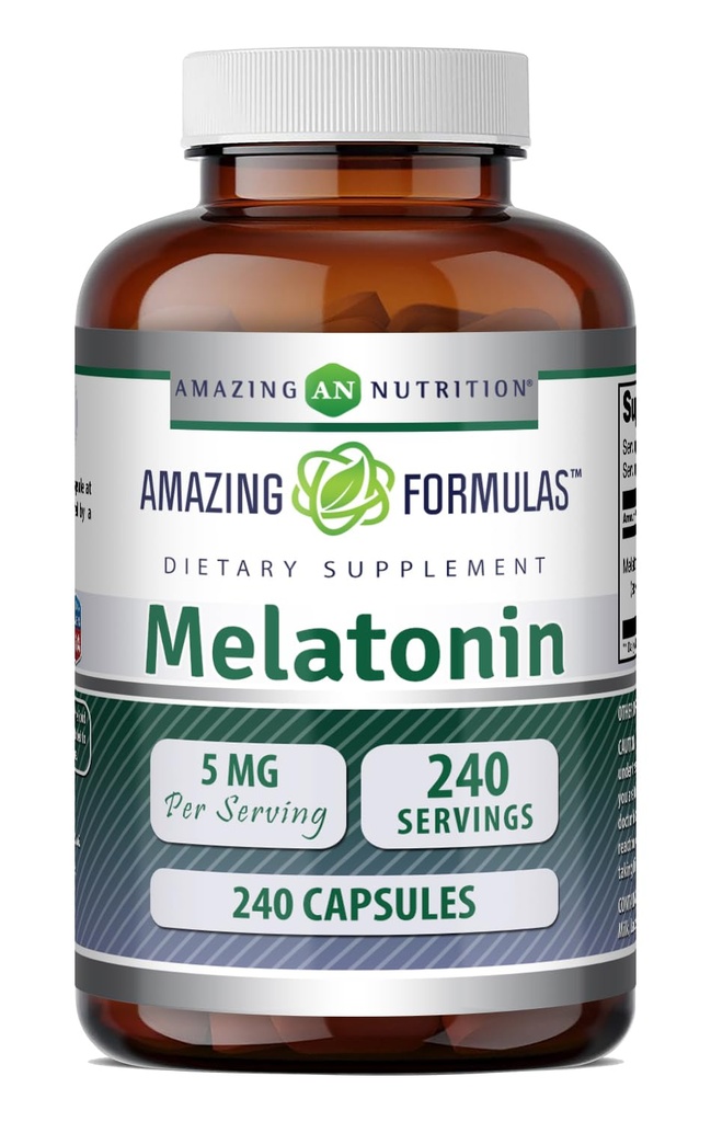 פורמולה מדהימה Melatonin תוסף | 5 Mg Per Serve | 240 קפסולות | Non-GMO | Gluten Free | Made in USA