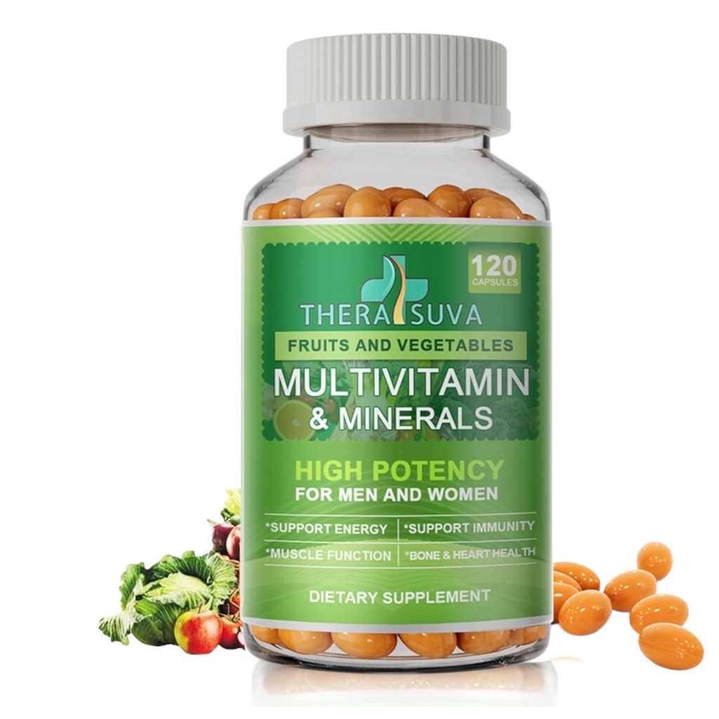 All Natural Multivitamins & מינרלים + B Complex + Calcium + Magnesium + Zinc, 100% טבעוני מקור מזון שלם תוספת, תמיכה תזונתית שלמה לגברים ונשים 120 קפסולות, 60 יום אספקה