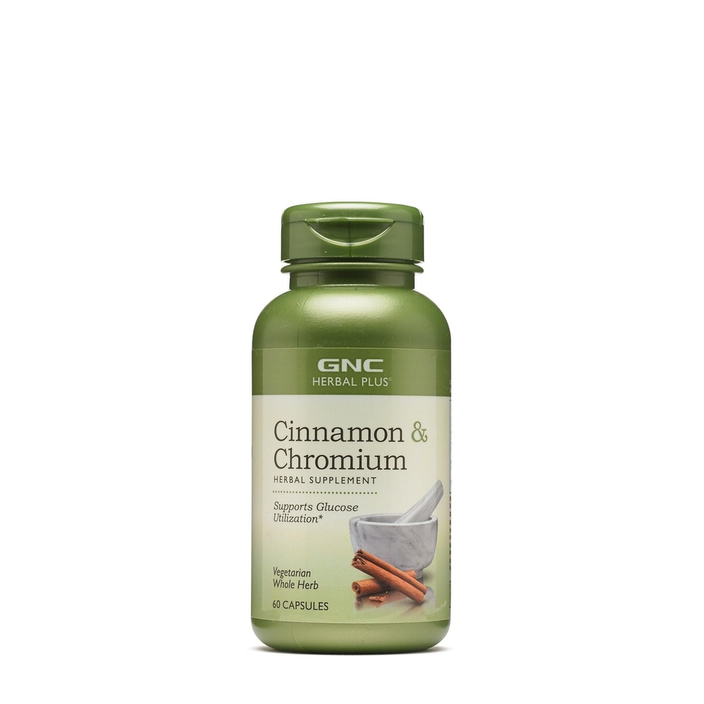 GNC Herbal Plus Cinnamon & Chromium תוסף, Vegetarian, תומך Glucose Utilization, 30 משרתים
