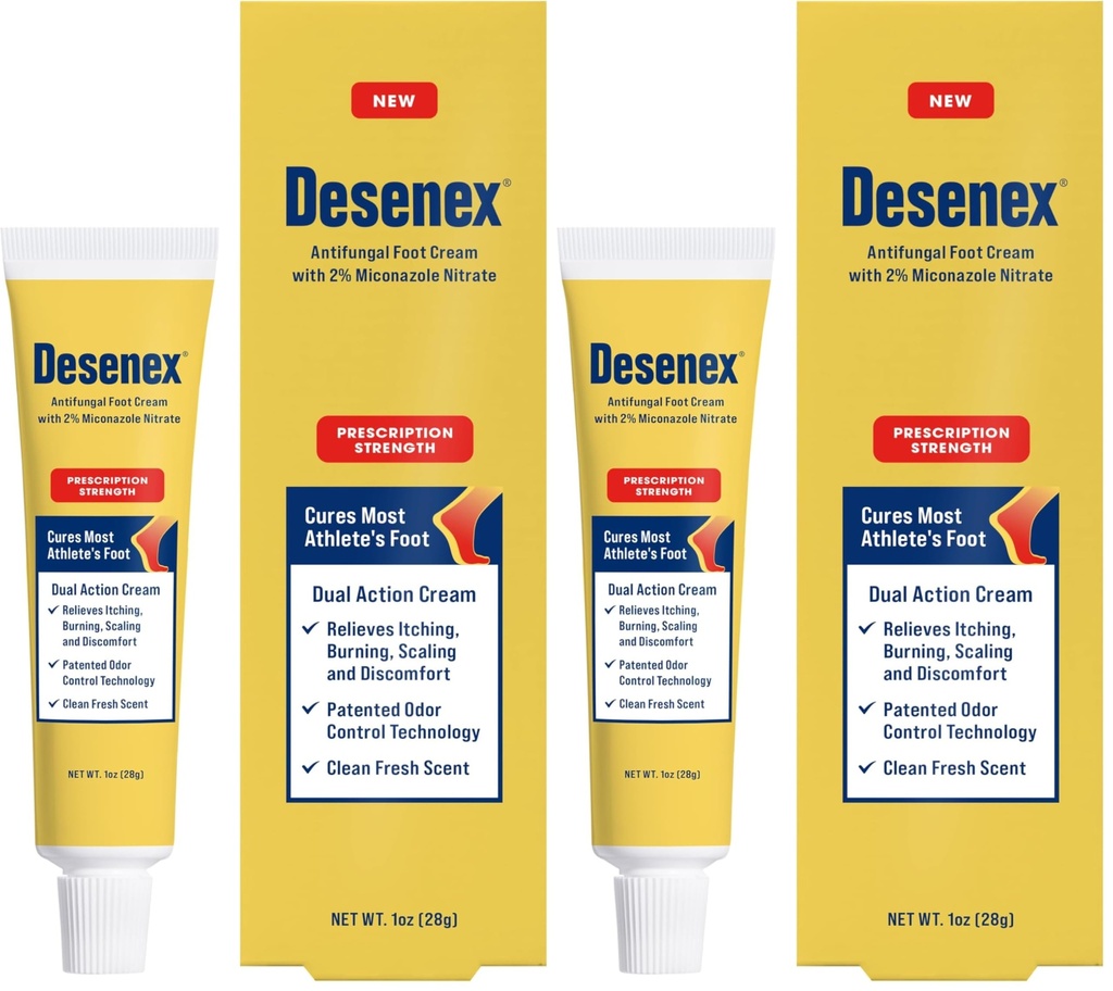 Desenex Anti-Fungal Foot Cream Cures Most Athlete’s Foot, Prescription-Strength 2% Miconazole Nitrate, Helps Relieve Itching, Burning & Scaling, All-Day Odor Control for Fresh Feet, Fresh Scent, 1oz
