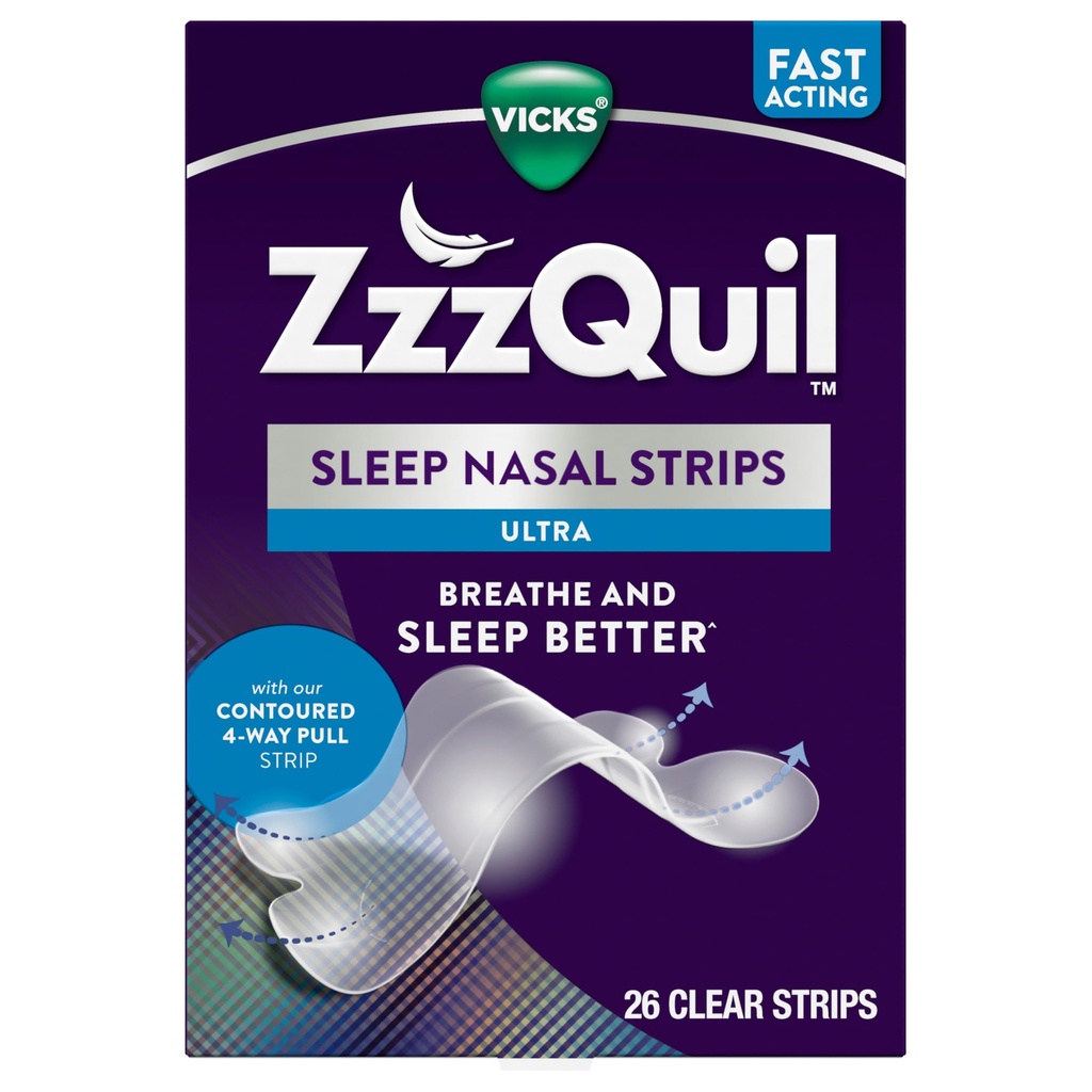 ZzzQuil, Sleep Nasal Strips Ultra Clear Strips, 26 Count
