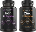 תוסף Znc מורכב עם Copper ווויטמין C - זרימה טבעית 3X Zinc Carnosine ותוסף הברזל 2in-1 מורכב לחלוטין - זרימה טבעית 2X Heme ו Chelated non Heme Iron Bisglycinate
