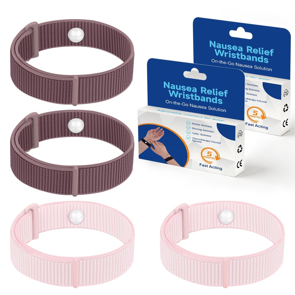 2 Pairs Motion Sickness Bracelets Nausea Bands for Adults and Kids