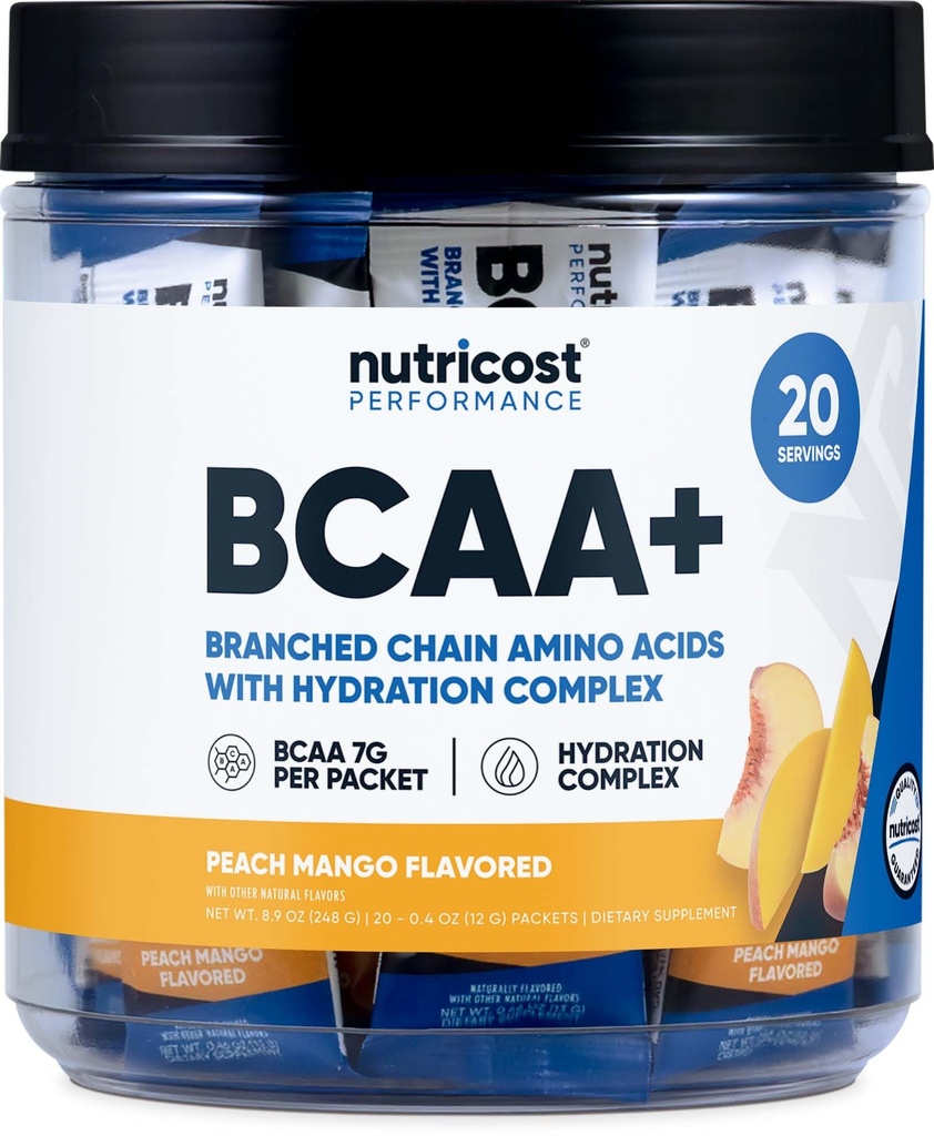 חומרים מזינים BCAA + הידרציה Peach מנגו פלפור (20 Stickpacks) - Chained Amino Acids עם תרכובת הידרה - Gluten-Free, non-GMO