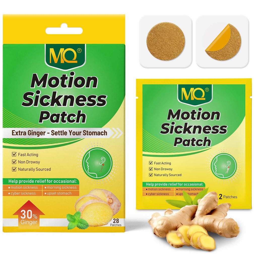 MQ 28ct Motion Sickness Patches, Non-Drowsy Herbal Relief 30% Extra Ginger