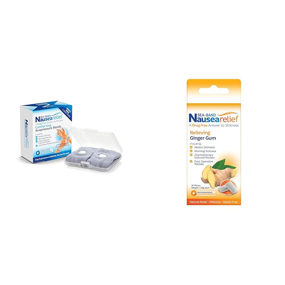 Sea-Band Anti-Nausea Acupressure Wristbands & Ginger Gum, Pack of 2 Sets & 24 Count