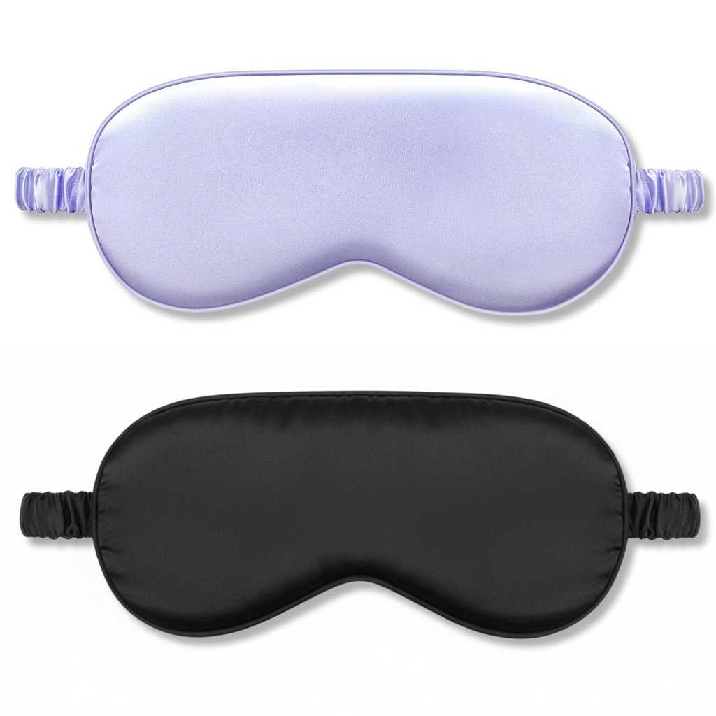 IEKEODI 2 Pack Silk Sleep Masks, Light Blocking Eye Masks, Black & Purple
