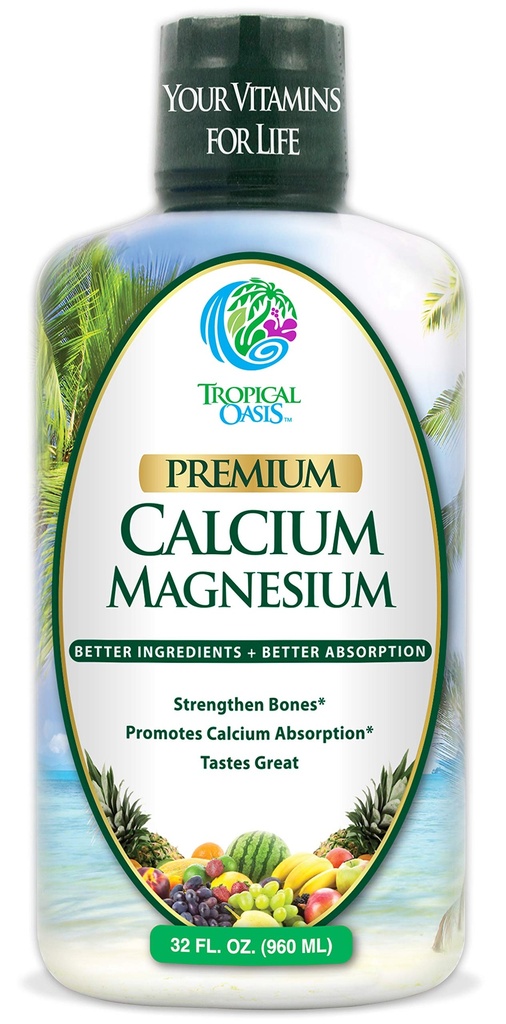 אואזיס נוזלי Calcium Magnesium - טבעי פורמולה w / Support עבור עצמות חזקות - ויטמינים נוזלי w / Calcium, Magnesium & ויטמין D - עד 96% Absorption על ידי הגוף. - 32oz, 64 משרת.