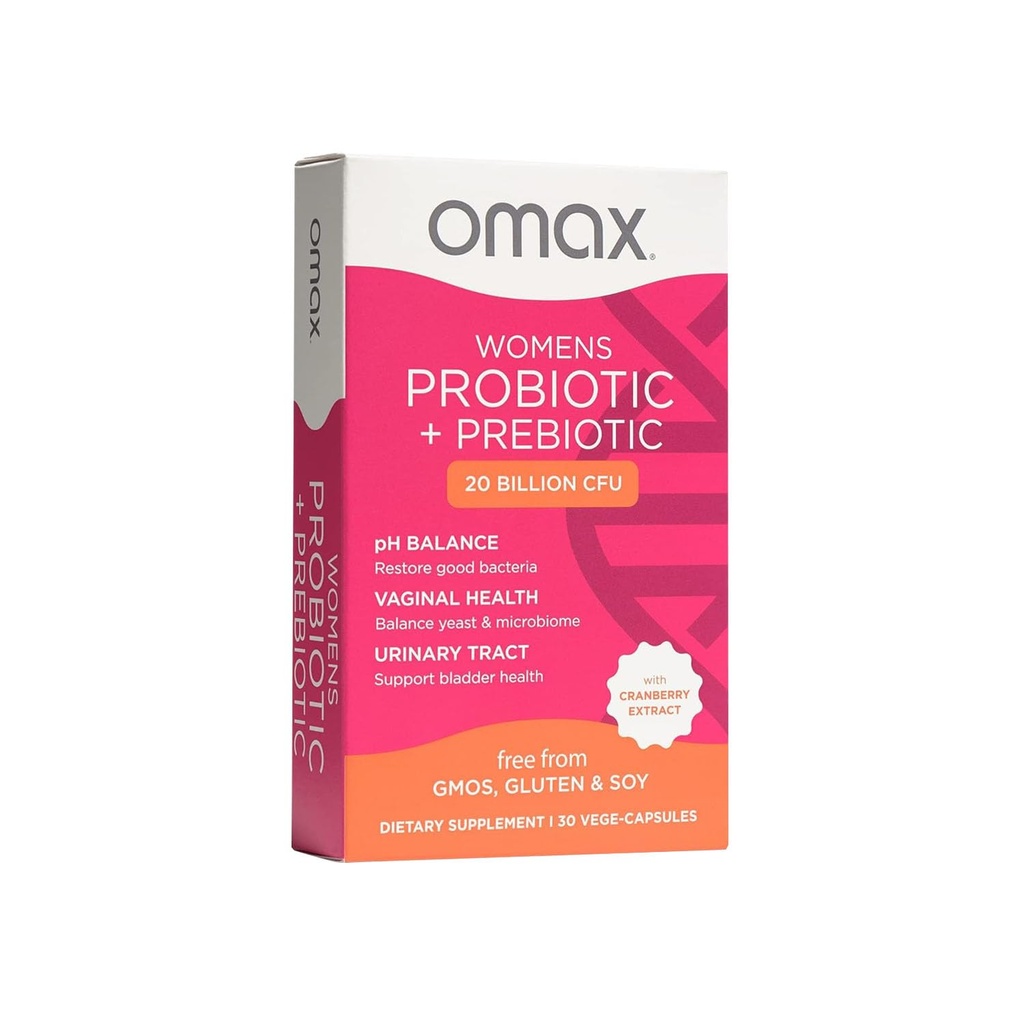 Omax Health Prebiotics and Probiotics Complex for Women, pH Balance, Vag Health, Urinary Tract, Yeast & BV Prevention, Lactobacillus & Bifido חיידק | טבעוני, אורגני, גלוטן חינם | 30 Vege-Capsulesulesulesulesulesulesulesulesulesulesulesules