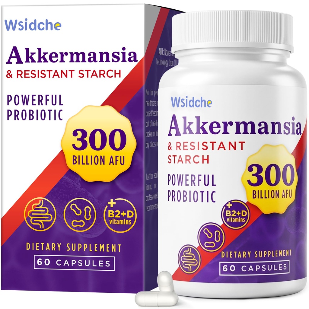 300 מיליארד AFU Akkermansia Probiotic | GLP-1 תוספת לנשים וגברים, Akkermansia Muciniphila עבור GLP-1, Digestive, Gut, Immune, Enhances Gutive Lining פונקציה, Akka Superbiotics - 60 Capss Capsstining הפונקציה, 60 Capstosto