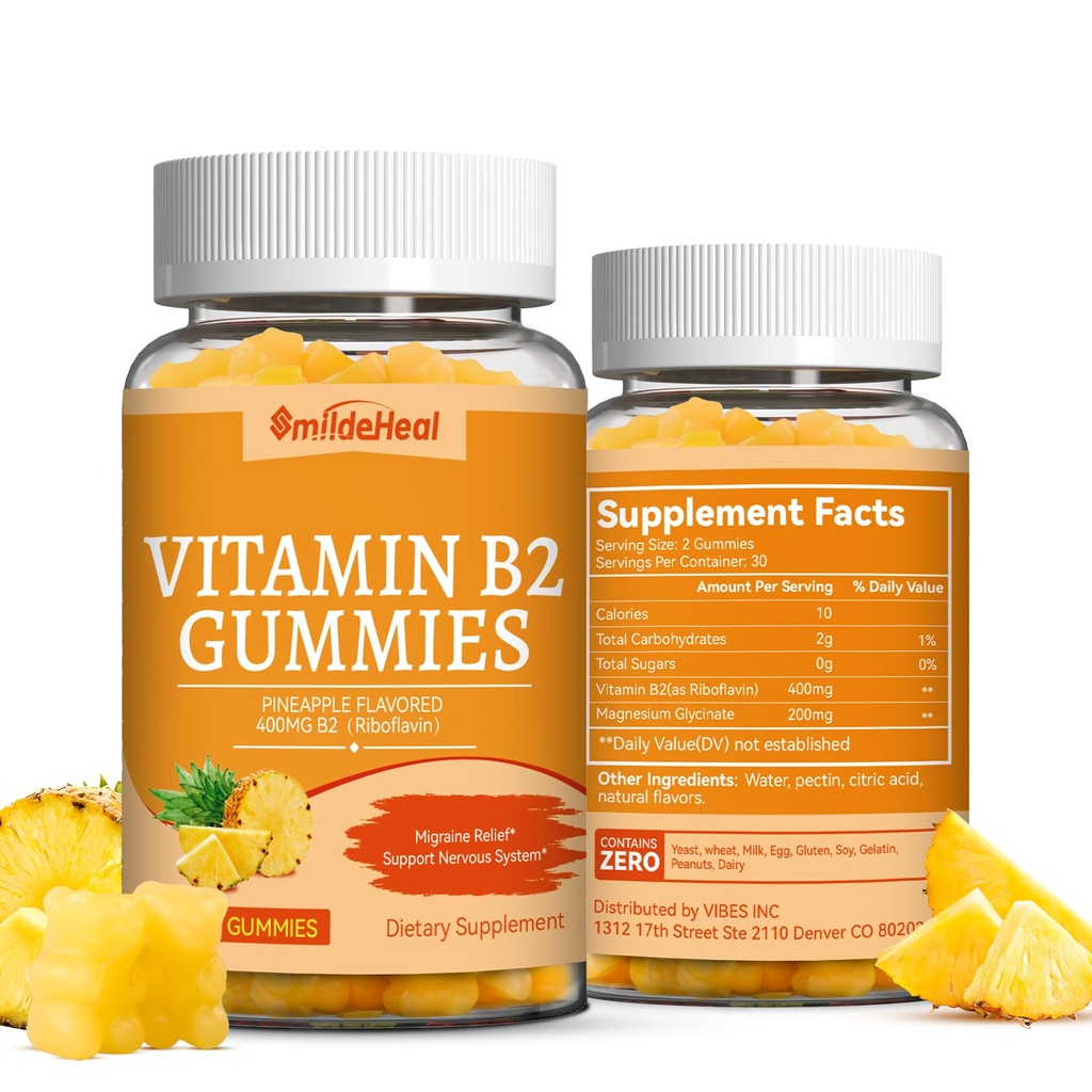 Vitamin B2 Gummies - Riboflavin 400mg with Magnesium for Adults -120 Gummy