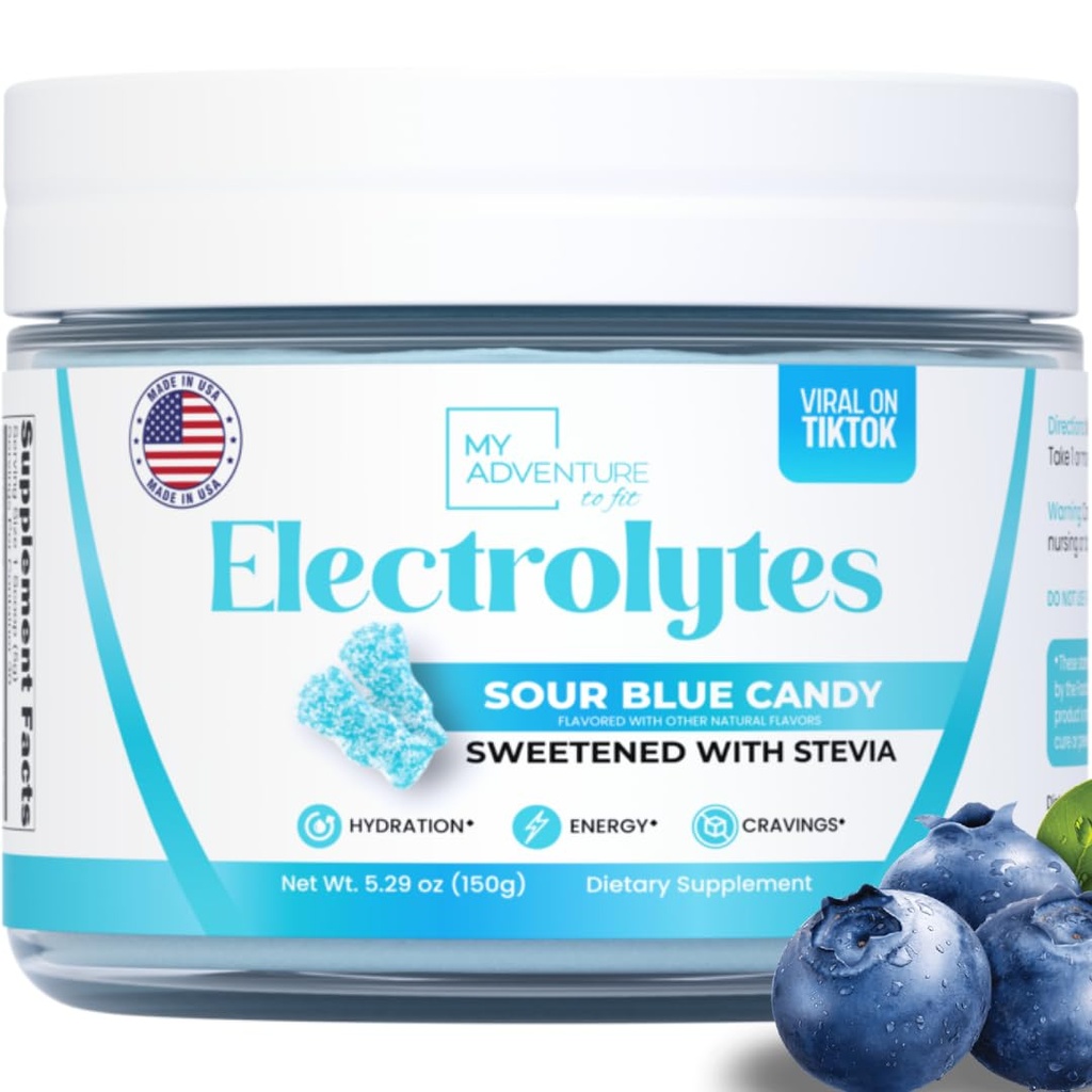 Zero Sugar - Sour Blue Candy Electrolytes אבקת - דלה מדוקדקת - Caffeine Free Energy - All Natural Ingredients - טבעוני, Keto & Paleo - סוכר חינם אבקת שתי לערבב - 30 משרתים