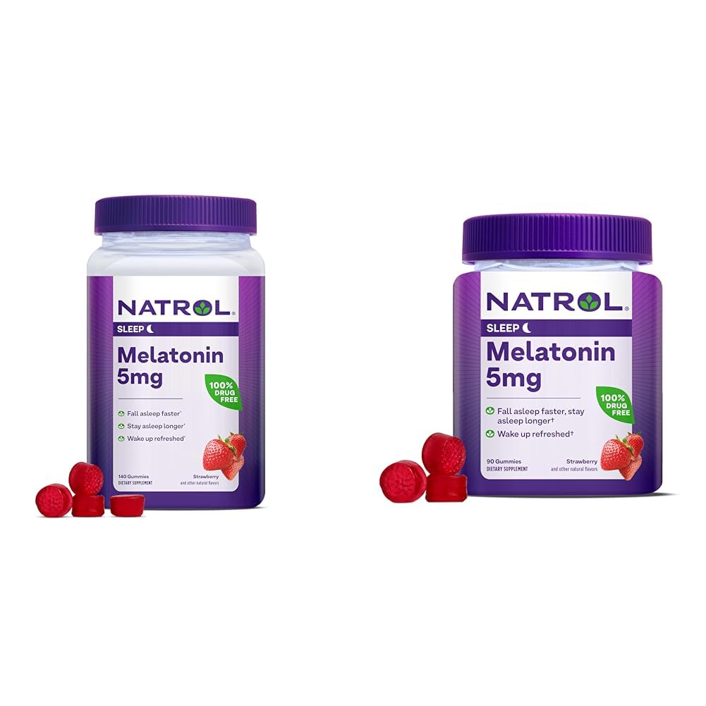 Natrol Melatonin 5 מ"ג חניכיים 140ct & 90ct Strawberry Sleep