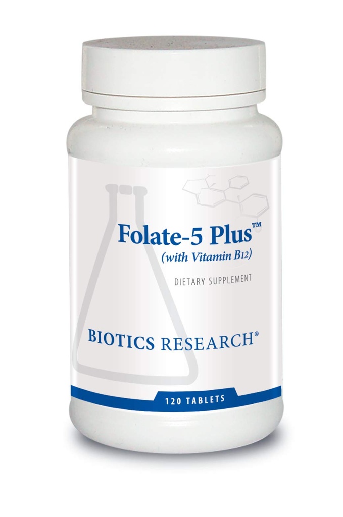 Biotics Research Folate 5 Plus High Potency Folate עם B12, Methyl Support, 5 מיליגרם טבעי וקבוצת מזון שלמה של Folate, 18mcg B12, תזונה בהריון, תמיכה באנרגיה, עור בריא, 120 כרטיסיות