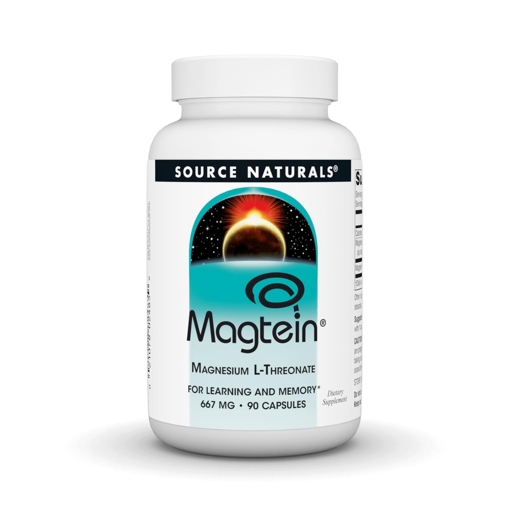 מקורות טבעיים Magtein Magnesium L-Threonate 667 מ"ג תמיכה להתמקד, Mood, בריאות זיכרון, תפקוד קוגניטיבי, שינה * - 90 קפסולות