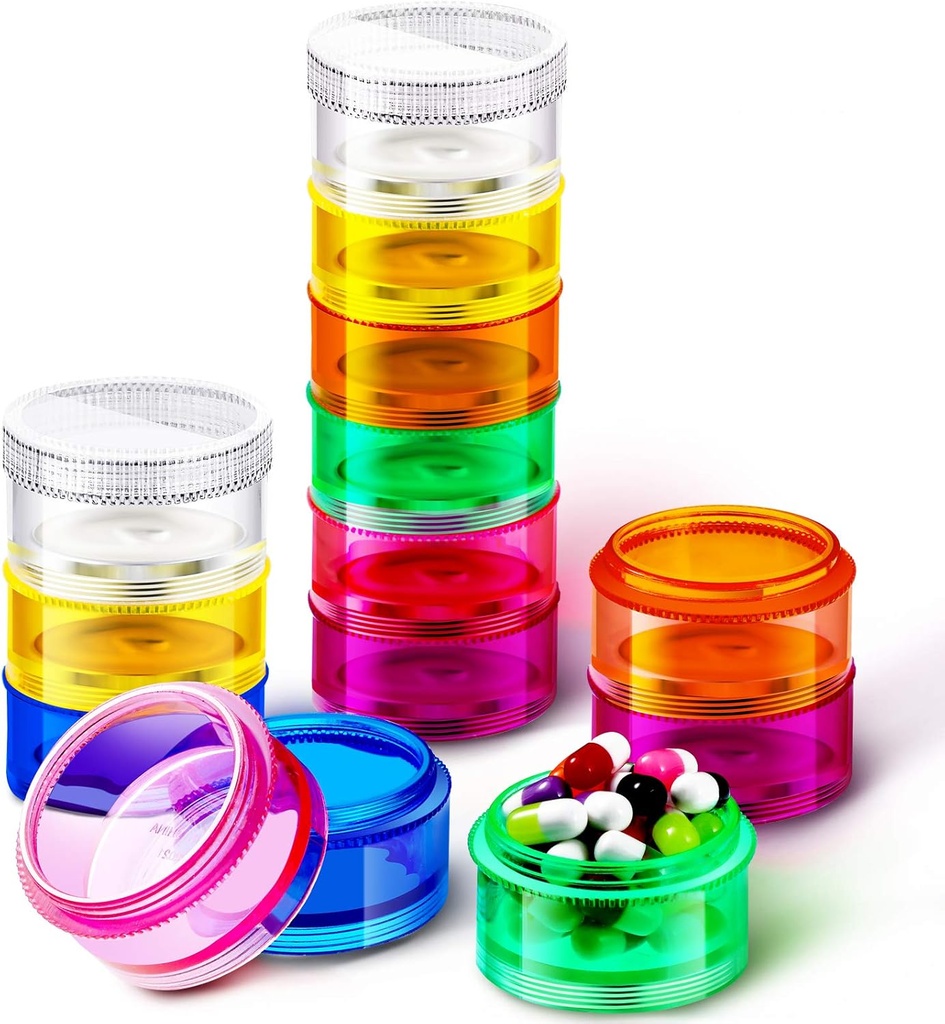 Sieral 7 Days Stackable Pill מארגן 7 השוואתיות של Round Pill Boxes Tower Weekly ויטמין Individual Storageers Containers Travel Cases with Lids for Medicines, ויטמינים ותוספים (2 Sets)