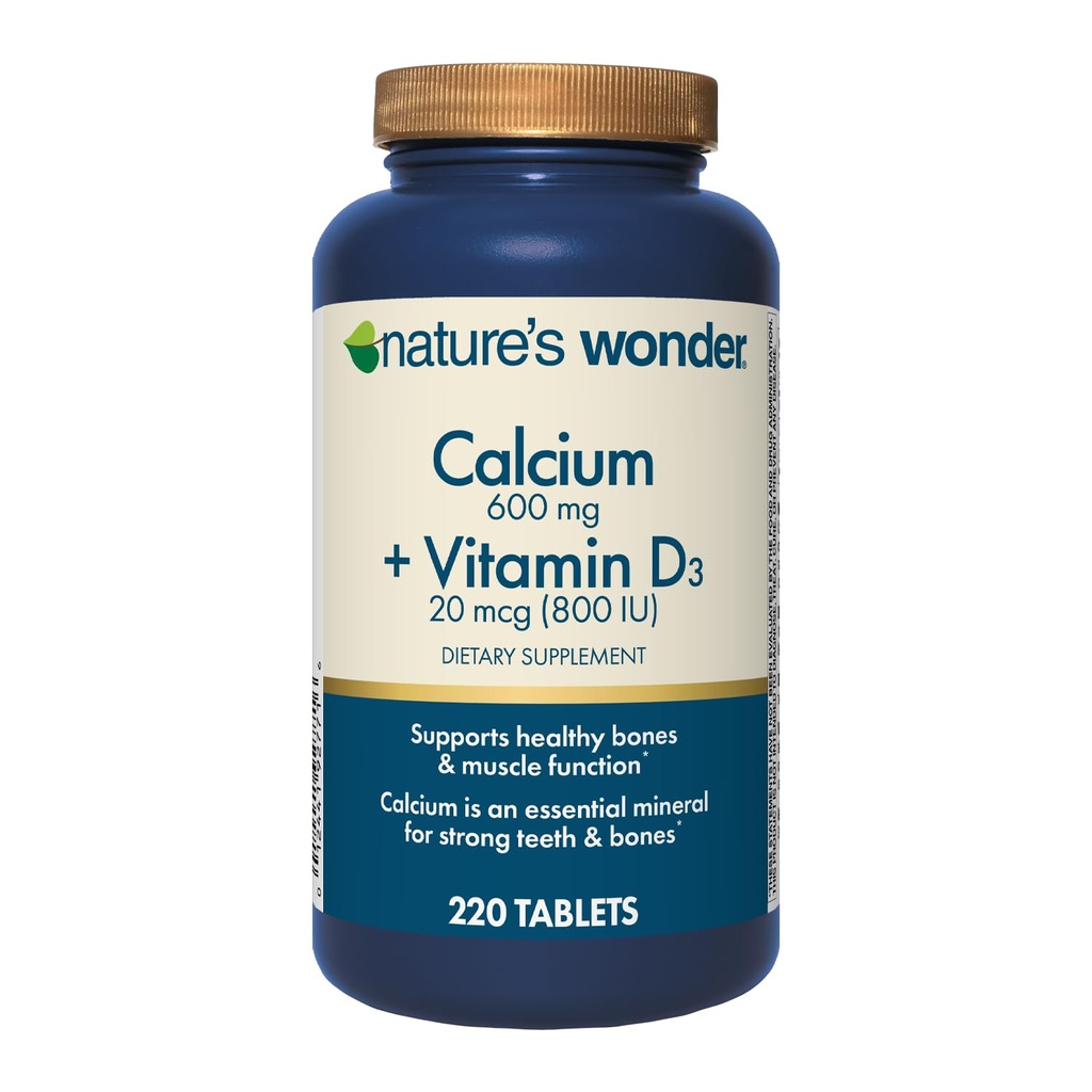 Wonder Calcium 600 מ"ג עם ויטמין D3 20 mcg לבריאות העצם, 220 טבליות