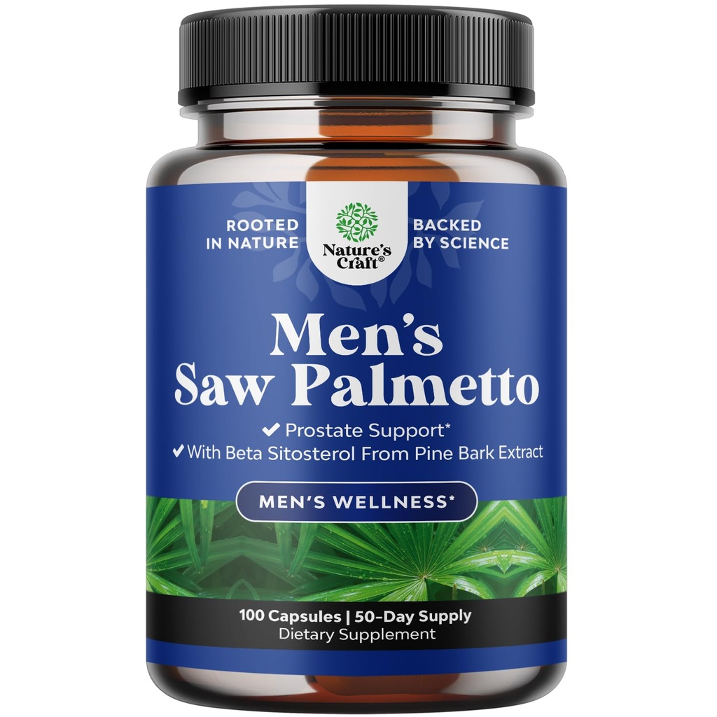 Natures Craft Saw Palmetto for Men with Beta Sitosterol - Saw Palmetto לחלץ Prostate Health תוסף עבור Men Bladder Control ו-Prostate Support - Reאחסן תוספת שיער