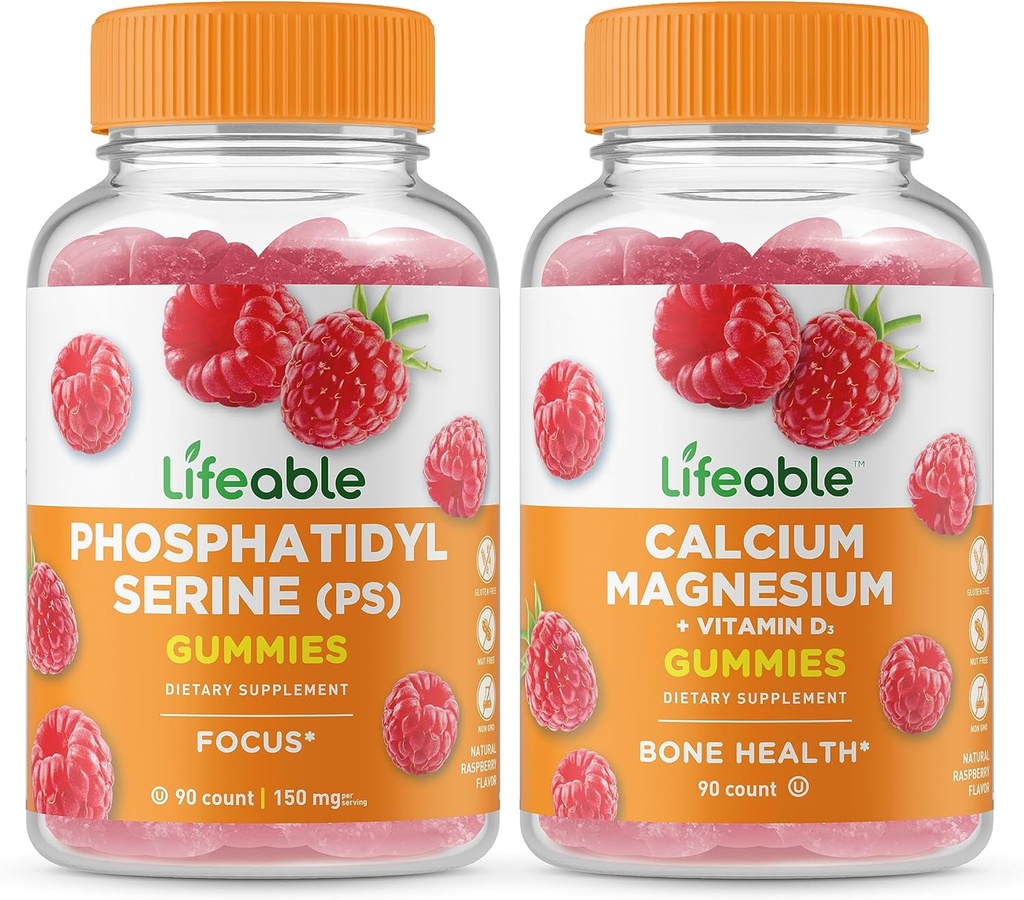 Lifeable Phosphatidylserine (PS) + Calcium Magnesium, Gummies Bundle - Great Tasting, ויטמין, Gluten Free, GMO חינם, Chewable Gummymymymymy