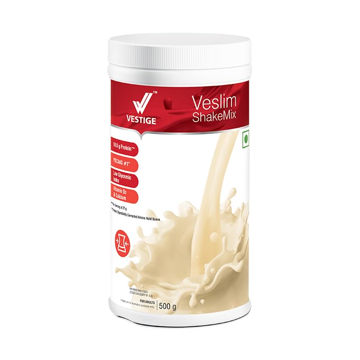 VESTIGE Veslim ShakeMix Meal Replacement Powder, High Protein, Low Glycemic Index, with Vitamin D2 & Calcium, 500g