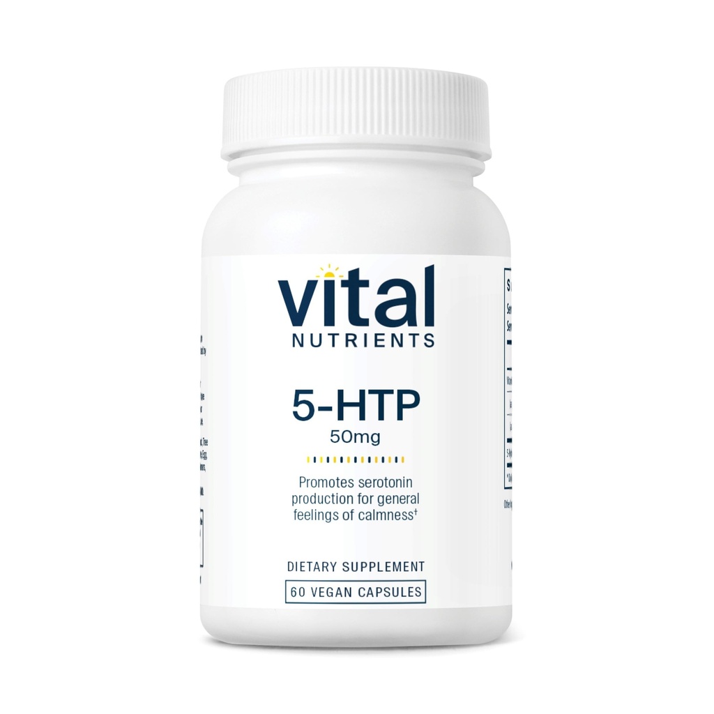 חומרים מזינים ויטיליים 5HTP 50 מ"ג (5-hydroxytryptophan) | טבעוני Serotonin תומך תוסף * Sleep and Stress Support | 5HTP ו- ויטמין B6 | Gluten, Milk, Soy Free | Non-GMO | 60 קפסולות