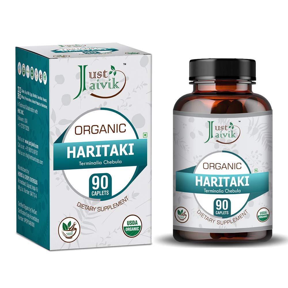 Just Jaivik Organic Haritaki (Terminalia Chebula) - 750 מ"ג (90 טבליות) | תוספי תזונה עבור Detoxification & Rejuvenation עבור Vata