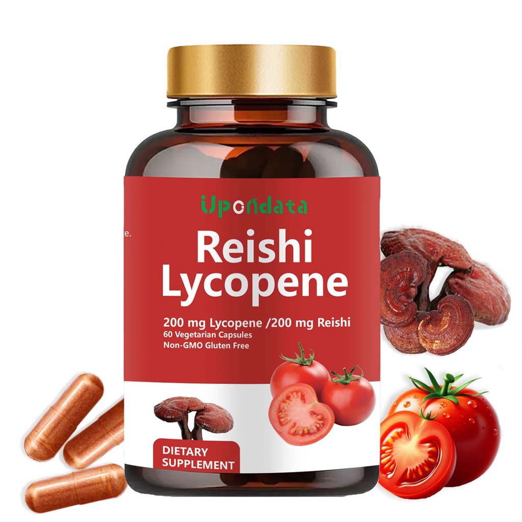 ליקופן קפסולות - Lycopene תוסף 200 מ"ג עם Reishi Mushroom 200 מ"ג, Natural Tomato Extracts Mushroom קפסולות עבור Immune Support - Gluten-Free, non-GMO