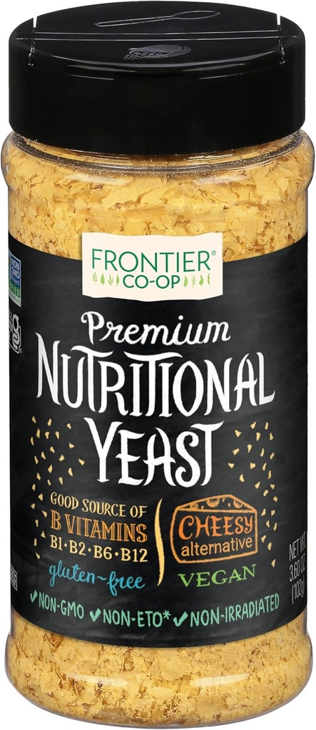 Frontier Co-op Premium Nutritional Yeast Flakes, 3.6 oz עם ויטמין B12 - עבור פופקורן, חטיפים, פסטה, Soup