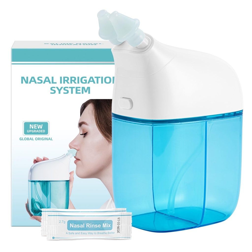 מערכת ההשקה של נאסל עם 30 Saline Packets, Sinus Rinse Machine, Nose Sinus Cleaner Machine with Water Tank & Waste Collection Tank - Blue