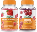 Immune Support + ברזל עם ויטמין C, חניכיים בונדלה - גדול Tasting, ויטמין תוסף, Gluten חינם, GMO חינם, Chewable