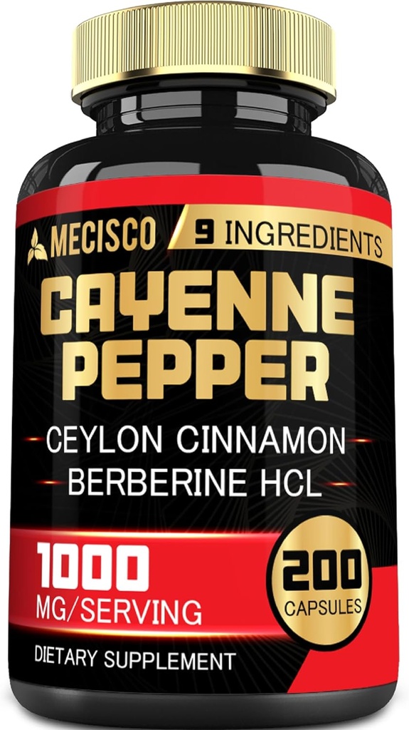 קייאן פפר קפסולות עם Turmeric Curcumin Root, Berberine HCl, Ceylon Cinnamon Bark & More - 200 קפסולות - תמיכה בבריאות העיכול, מערכת החיסון וגוף איזון