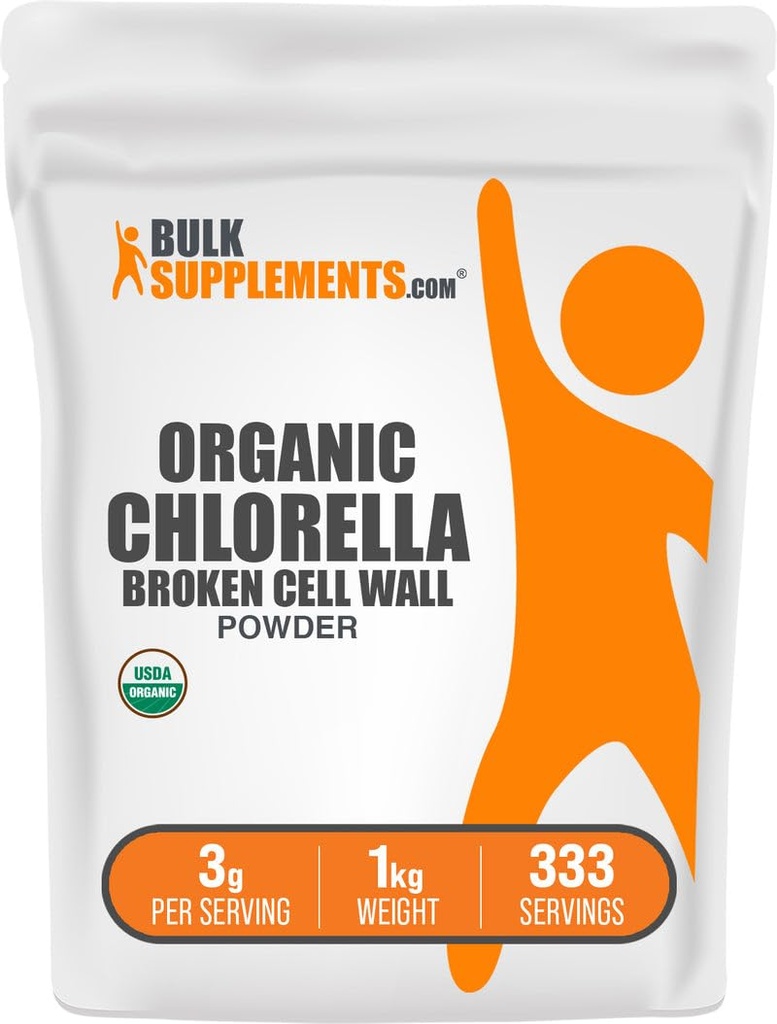 BulkSupplements.com אורגני אבקת Chlorella - Broken Cell Wall, אבקת סופר ירוק, תוסף Chlorella - Gluten Free, 3g לכל משרת, 1kg (2.2 lbs) (Pack of 1)