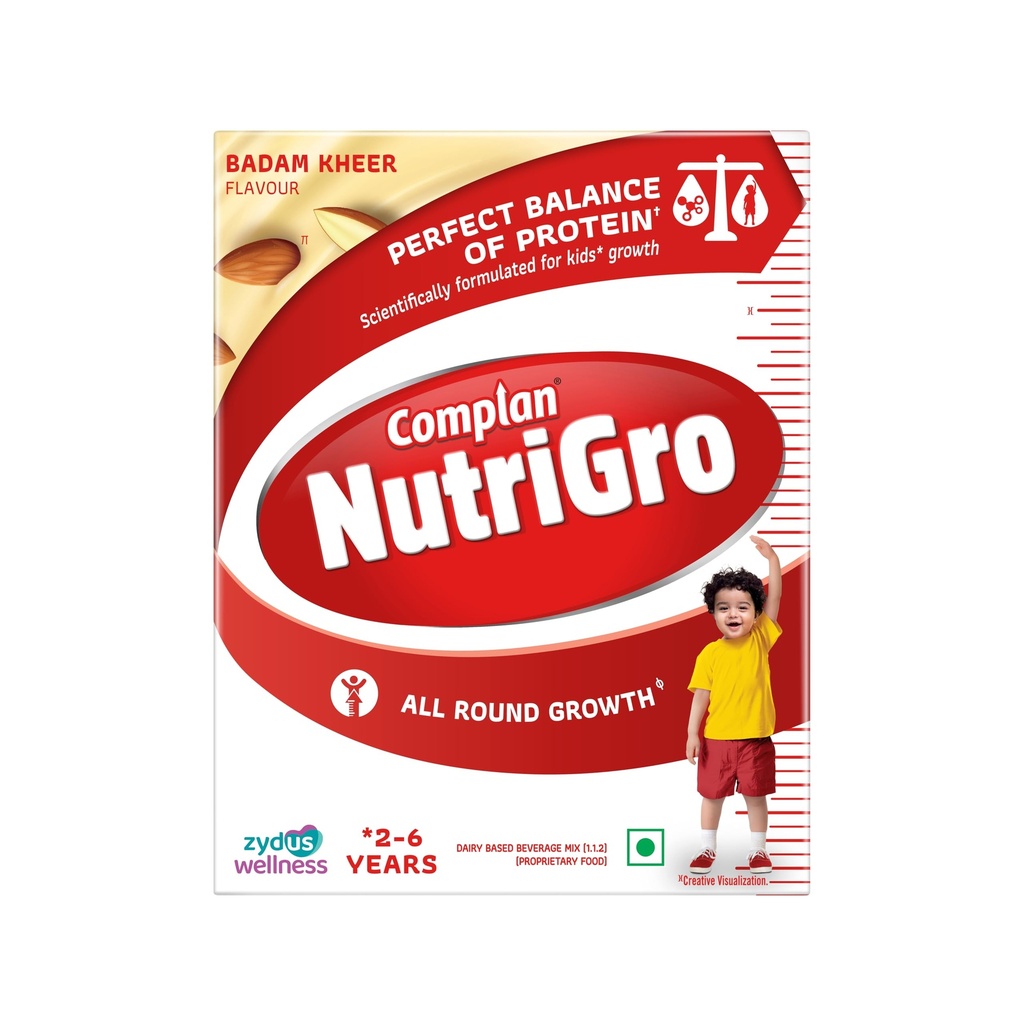 Complan NutriGro Nutritional Drink for Kids (2–6 Years) – Delicious Badam Kheer Milk Powder | With 34 Vital Nutrients, Prebiotics & Probiotics | Supports Growth, Brain& Immunity | 200g Carton
